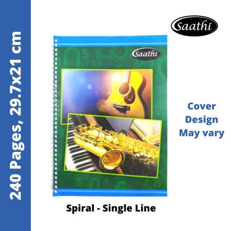 Saathi Notebook - A4 Spiral, Single Line, 240 Pages, (02331239) MRP 110