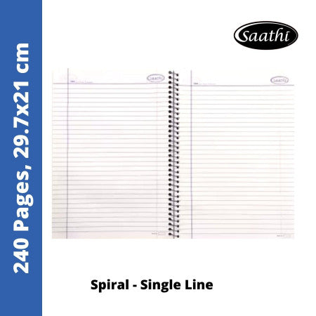 Saathi Notebook - A4 Spiral, Single Line, 240 Pages, (02331239) MRP 110