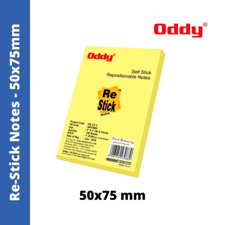 Oddy Re-Stick Notes - 50x75mm, 100 Sheets (RS 2x3) - MRP - Rs. 35