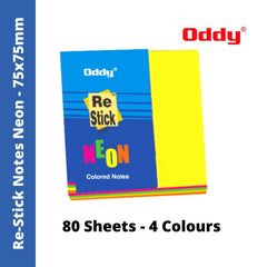 Oddy Re-Stick Notes - 75x75 mm, 4 Neon Colours, 80 Sheets (RS Neon Mix) - MRP - Rs. 70