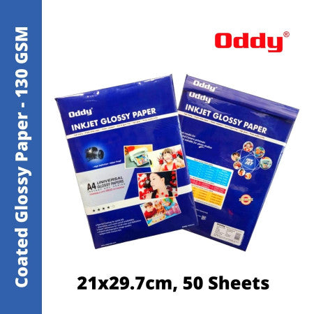 Oddy Inkjet ID Coated Glossy A4 Paper - 130 GSM, 50 Sheets Pack ( PG130A450) MRP Rs. 275