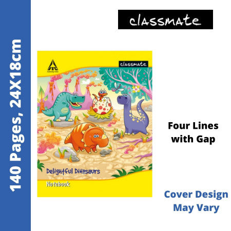Classmate Notebook - Four Lines with Gap, 140 Pages, 24x18 cm (2000970) - MRP - Rs. 40