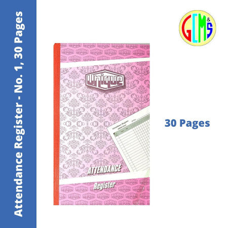 Unique Attendance Register - No. 1, 30 Pages