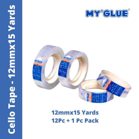 MyGlue Cello Tape - 12mmx15 Yards, (1/2 inch) 12 Pcs + 1 Pc Pack