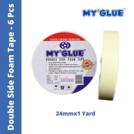 MyGlue Double Sided Foam Tape - 24mmx1 Yard, (1 inch) 6 Pcs