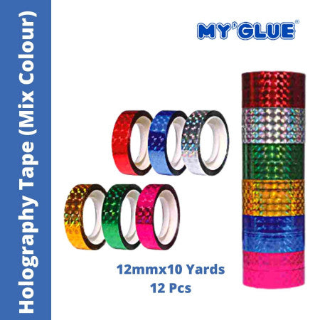 MyGlue Holography Tape - 12mmx10 Yards, 12 Pcs,(1/2 inch) Mix Colour