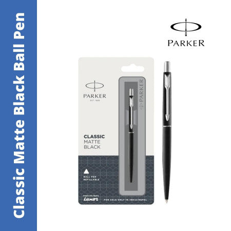Parker Classic Matte Black Chrome Trim Ball Pen (MRP - Rs. 550)