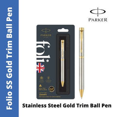 Parker Folio Stainless Steel Gold Trim Ball Pen (MRP - Rs. 475)