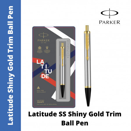 Parker Latitude Shiny Stainless Steel GoldTrim Ball Pen (MRP - Rs. 310)