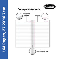 Saathi College Notebook - Single Line, 160 Pages, 27.2x16.7cm