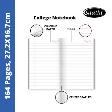Saathi College Notebook - Single Line, 160 Pages, 27.2x16.7cm