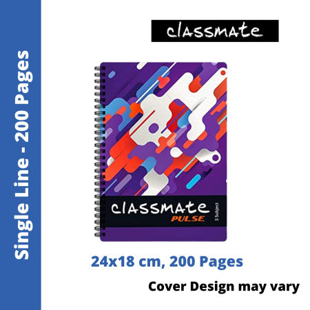 Classmate Pulse - Spiral, Single Line, 200 Pages, 24x18 cm (02100115) MRP Rs. 80