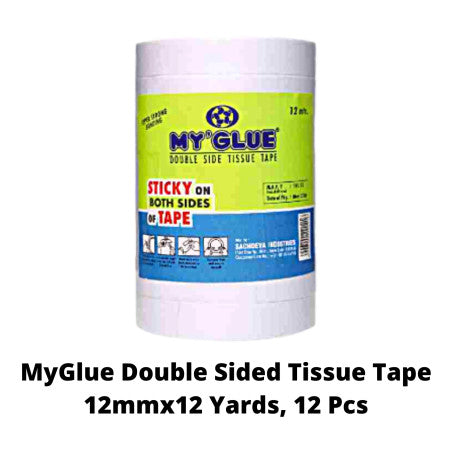 MyGlue Double Sided Tissue Tape - 12mmx12 Yards, (1/2 inch) 12 Pcs