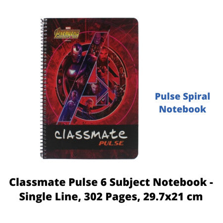 Classmate Pulse 6 Subject Register - Single Line, 302 Pages, 29.7x21 cm (02100145)
