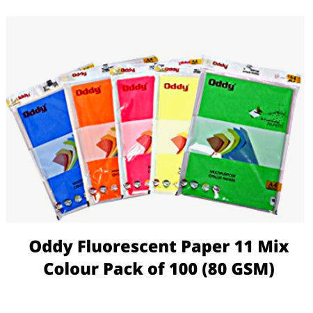Oddy Fluorescent Paper 11 Mix Colour Pack of 100, 80GSM - FLR80A4100-11C