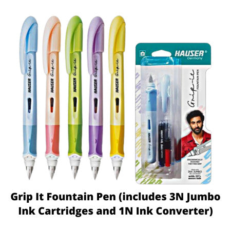 Hauser Grip-It Fountain Pen (includes 3N Cartridges Ink & 1N Ink Converter)