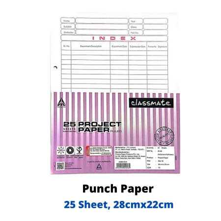 Classmate Project Punch Paper - Pack of 25 Sheets, 28x22 cm