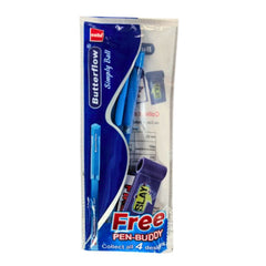 Cello Butterflow Simply Ball Pen Pack of 2 with Buddy Penholder - Blue