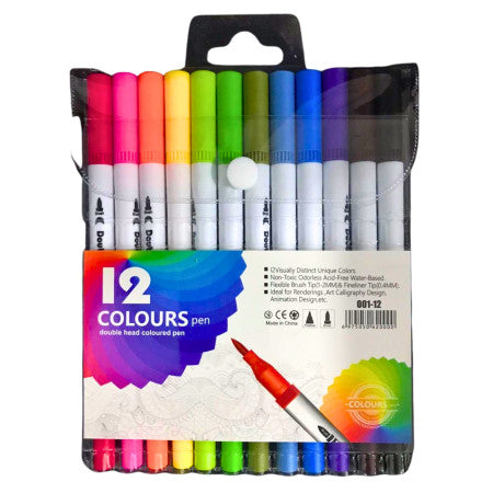Myly-001-12 Double Head Coloured Pen - 12 Shades