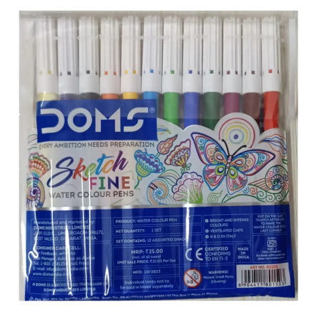 Doms Sketch Fine Water Colour Pens - 12 Shades