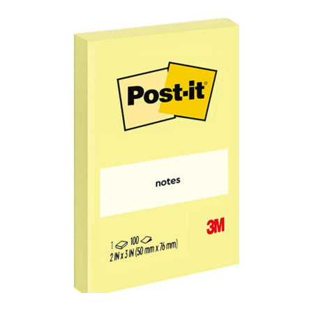 3M Post it Sticky Notes 50x76mm - Yellow, 100 Sheets (2