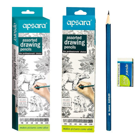 Apsara Drawing Pencils (HB, 2B, 4B, 6B, 8B, 10B) - New