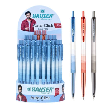 Hauser Auto Click Ball Pen Assorted - 100 Pcs Stand,