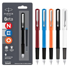 Parker Beta Neo Chrome Trim Fountain Pen - with 1N Blue Ink Cartridge (MRP - Rs. 180)
