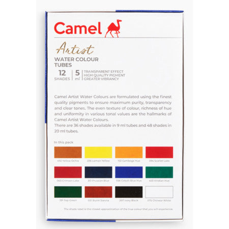 Camel Artist Water Colours Tubes 5ml - 12 Shades