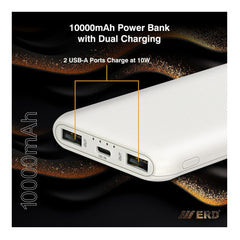 ERD Mobile Power Bank (White) USB A+C Charging Port 10000mAh - PB10KE