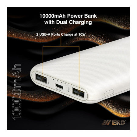 ERD Mobile Power Bank (White) USB A+C Charging Port 10000mAh - PB10KE