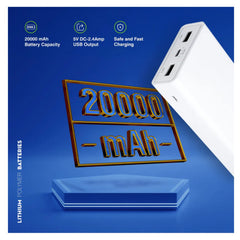 ERD Mobile Power Bank (White) USB A+C Charging Port 20000mAh- PB20KE