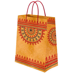 Khakhi Mandala Art Print Paper Bag (Medium) - M-K07