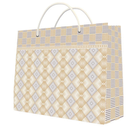 Gold & Silver Inter Locking Pattern Art Print Paper Bag (Horizontal-Medium)- GS-MH-103