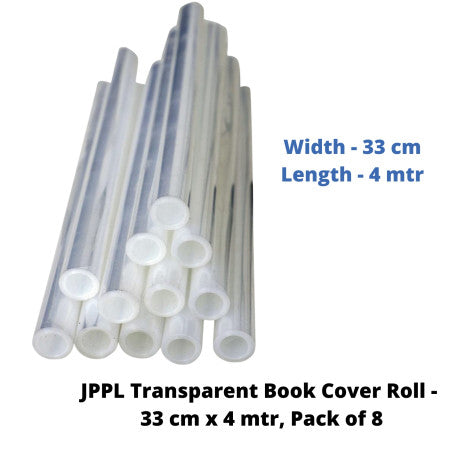 JPPL Transparent Book Cover Roll - 33 cm x 4 mtr, Pack of 8