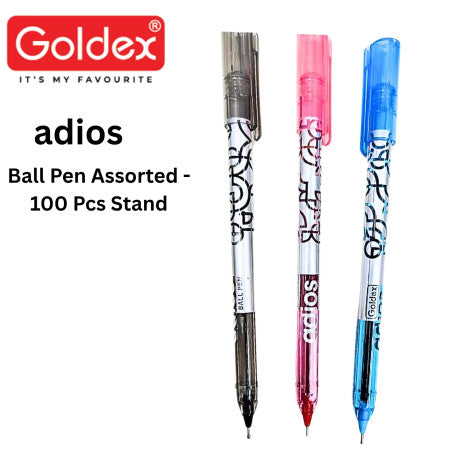 Goldex Adios Ball Pen Assorted - 100 Pcs Stand