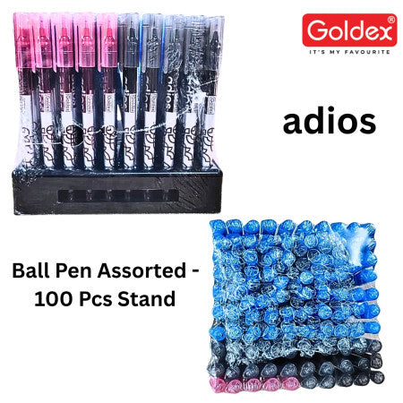 Goldex Adios Ball Pen Assorted - 100 Pcs Stand