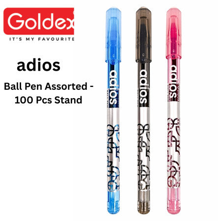 Goldex Adios Ball Pen Assorted - 100 Pcs Stand