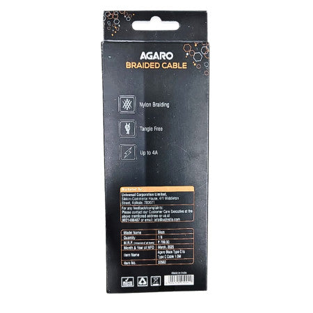 Agaro Blaze Type C To Type C Charging & Data Braided Cable 1.0m