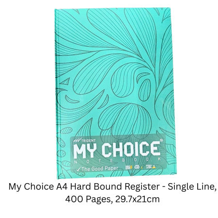 My Choice A4 Hard Bound Register - Single Line, 400 Pages, 29.7x21cm