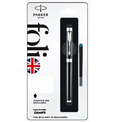 Parker Folio Standard Chrome Trim Fountain Pen - FO-003(MRP - 370)