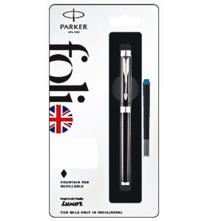 Parker Folio Standard Chrome Trim Fountain Pen - FO-003(MRP - 370)