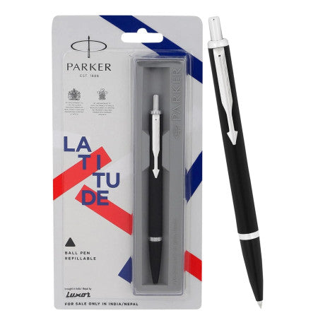 Parker Latitude Matte Black Chrome Trim Ball Pen - LA005(MRP - 280)