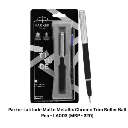 Parker Latitude Matte Metallix Chrome Trim Roller Ball Pen - LA003 (MRP - 320)