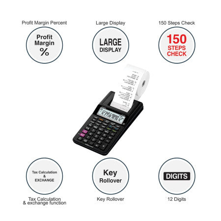 Casio HR-8RC - BK Reprint & Check Calculator- New