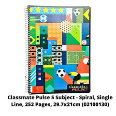 Classmate Pulse 5 Subject - Spiral, Single Line, 252 Pages, 29.7x21cm (02100130) MRP Rs. 160