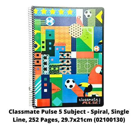 Classmate Pulse 5 Subject - Spiral, Single Line, 252 Pages, 29.7x21cm (02100130) MRP Rs. 160