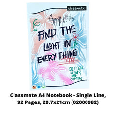 Classmate A4 Notebook - Single Line, 92 Pages, 29.7x21cm (02000982)
