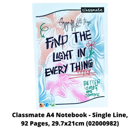 Classmate A4 Notebook - Single Line, 92 Pages, 29.7x21cm (02000982)