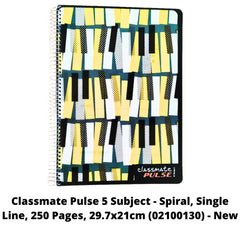 Classmate Pulse 5 Subject - Spiral, Single Line, 252 Pages, 29.7x21cm (02100130) - New